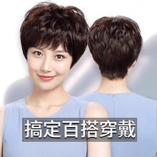 中老年女士假发全头套真人发丝短卷发修颜减龄时尚气质假发套批发