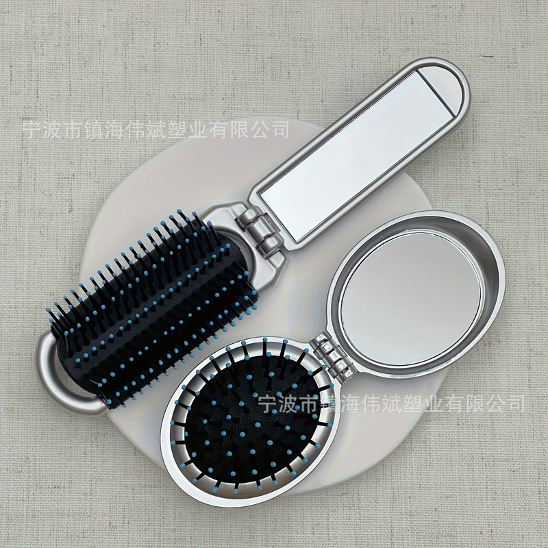 ミニポータブル折りたたみヘアブラシ化粧鏡付き両用ミラーコームエアクッションコームシルバーメーカークロスボーダー新ホットモデル|undefined