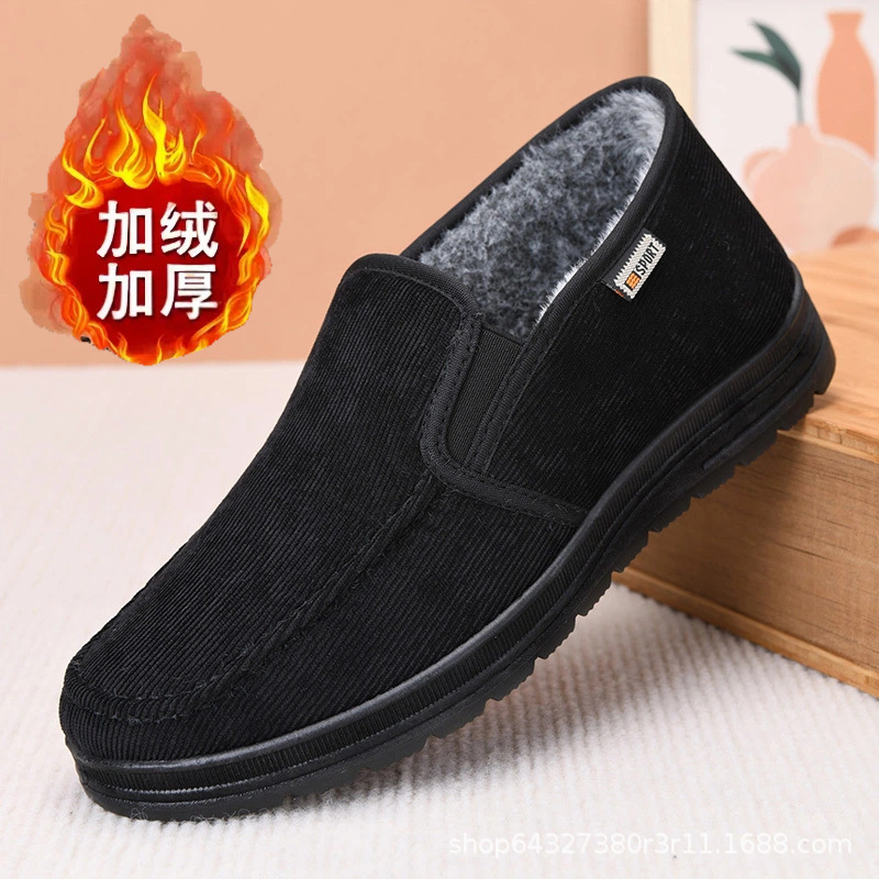 Winter Old Beijing Cloth Shoes for Men, Breathable, Comfortable and Lightweight Dad Shoes, Soft-Soled Corduroy New Style, Versatile Men's Cotton Shoes for Daily Use