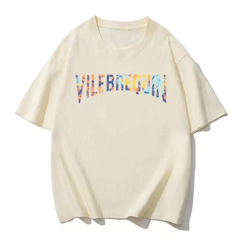Beach summer T-shirt for leisure with a round collar