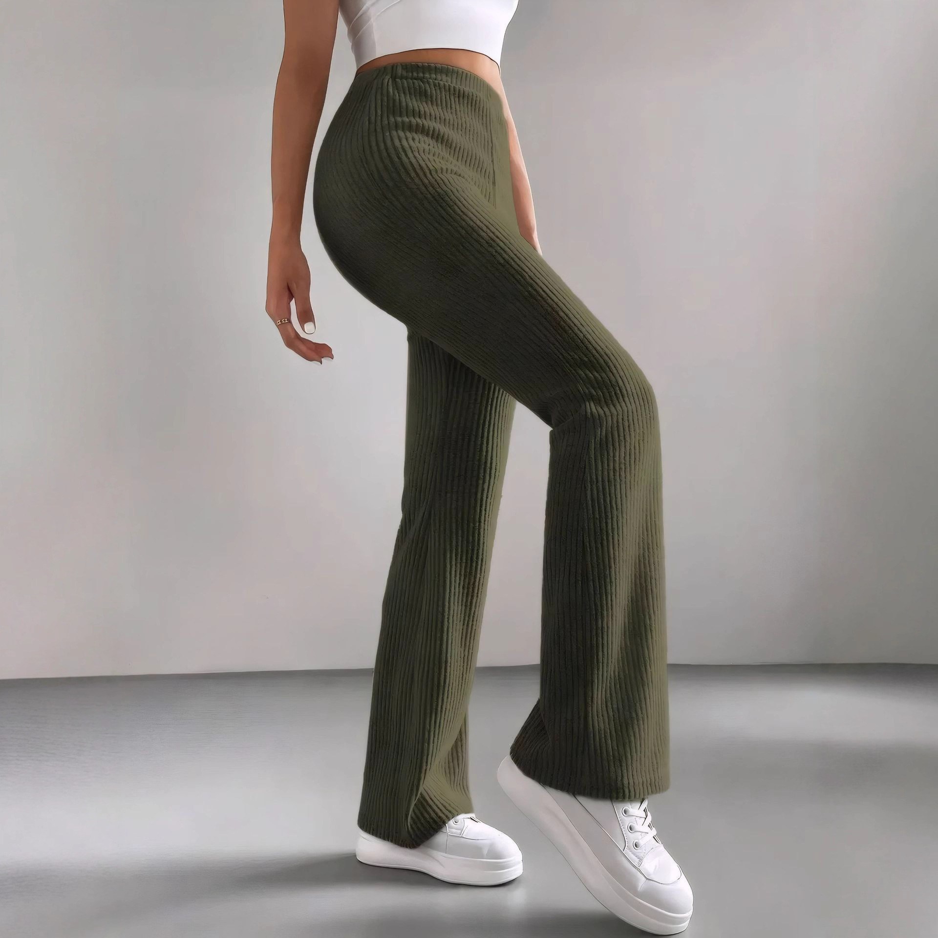 2025 New Cross-Border Flared Solid Color Casual Pants Ribbed Tight Knit Fashion Women's Autumn and Winter Pants