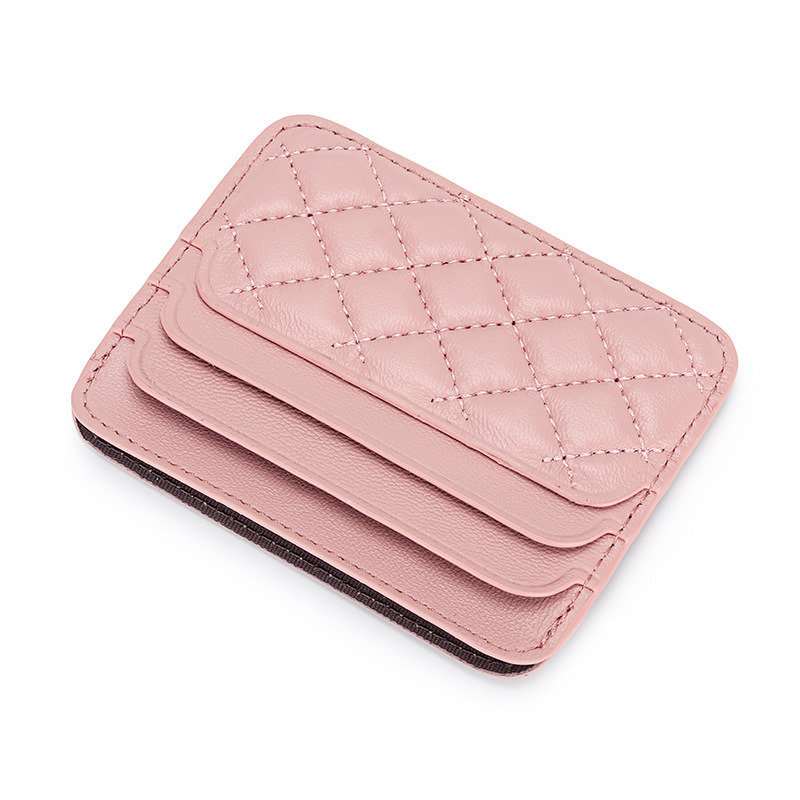 Genuine Sheepskin Leather Card Holder For Women, Slim Compact Diamond Quilted Wallet For Bank Cards, Driver's License And Coins - Thumbnail 4