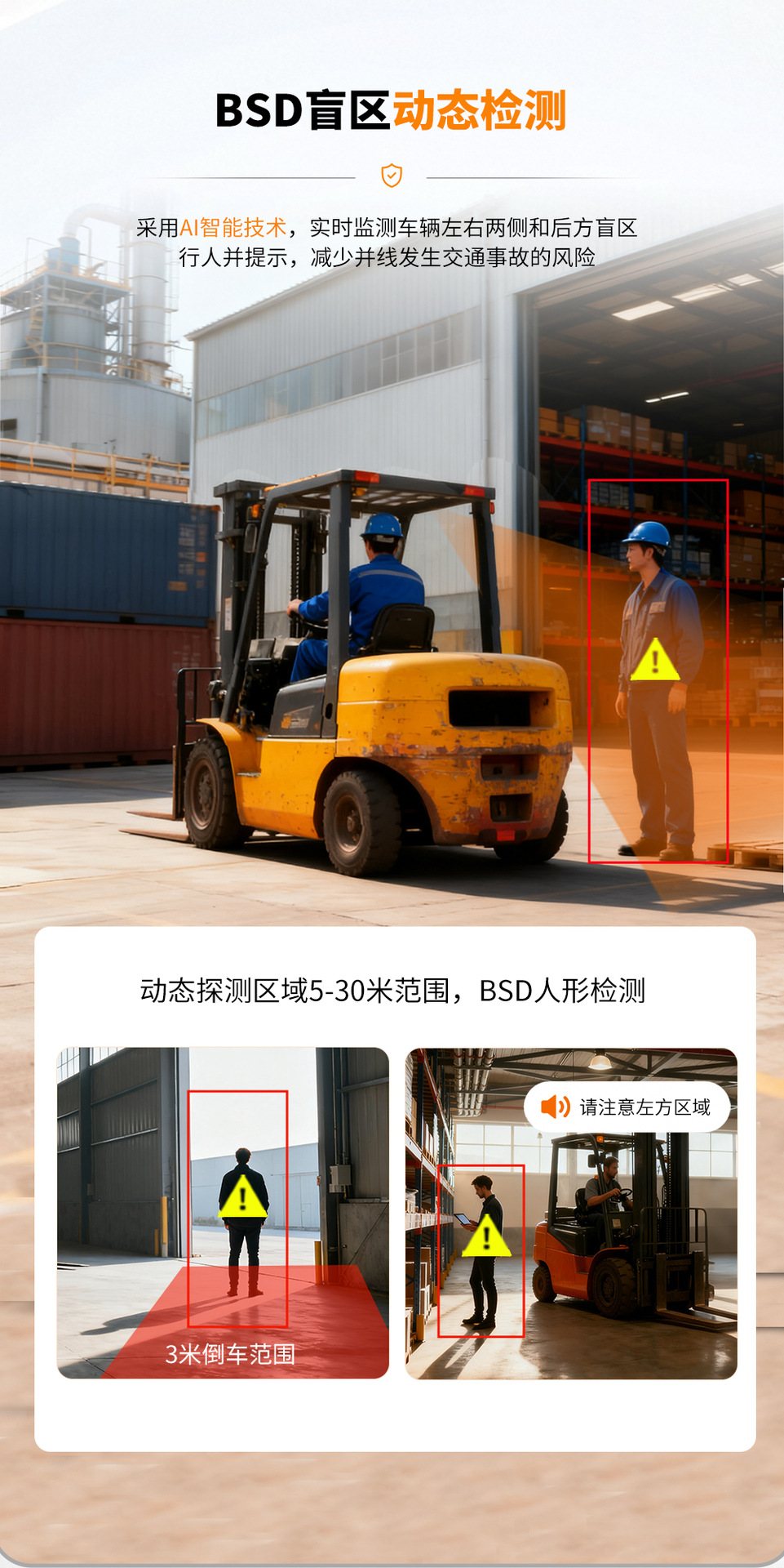 Forklift Truck Engineering Vehicle Forklift Ai Artificial Intelligence Anti-Collision System Safety Area Front Warning Voice Alarm