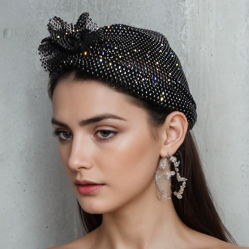 Европейский и американский трансграничный персонализированный модный головной убор со стразами, платок для дня рождения, эластичная ажурная сетка с бриллиантами, полый платок