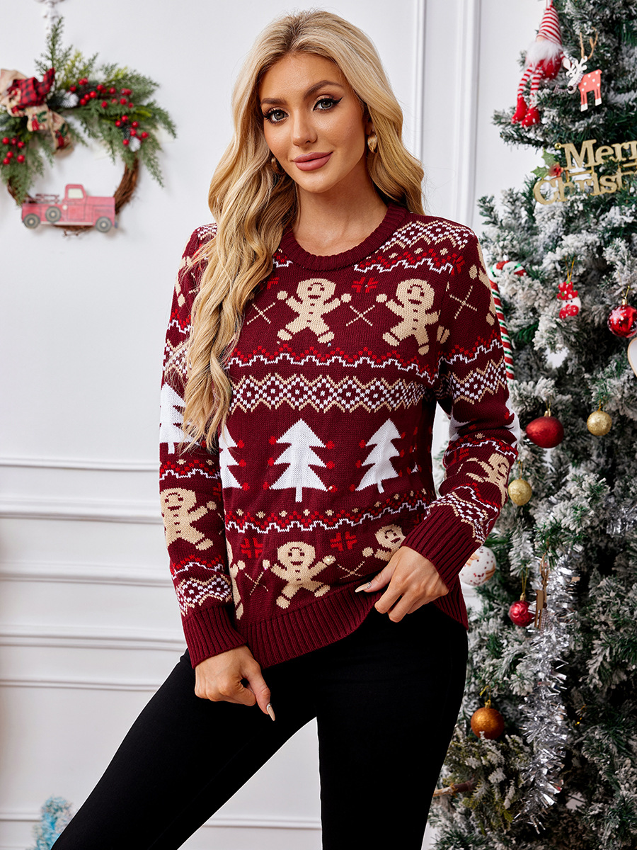 Comercio exterior nuevo estilo pan de jengibre hombre jacquard suéter de manga larga suéter casual top Navidad suéter de Navidad