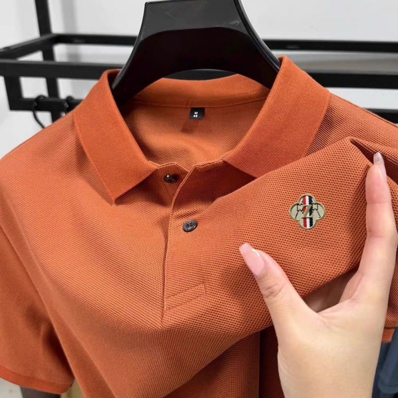 夏綿 100% 半袖 Tシャツメンズ夏ビジネスラペルポロシャツ無地半袖 Tシャツカジュアルで多用途|undefined