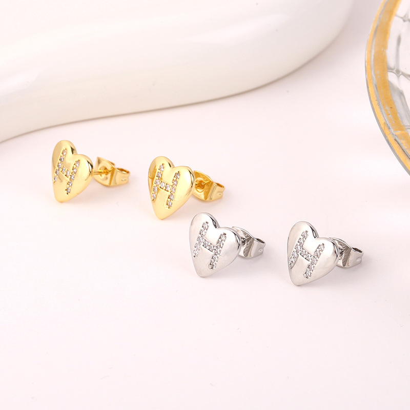 5g Weight Copper Ear Needle Material 18K Gold Plated, White Gold Plated Plating Material Rhinestones Inlay Material Ear Studs Classification 1 Pair Quantity Daily Occasion Copper Material Letter, Heart Shape Pattern Women's Gender Inlay Design Simple Style Style 1 Pair Simple Style Letter Heart Shape Inlay Copper Rhinestones 18K Gold Plated White Gold Plated Ear Studs 7
