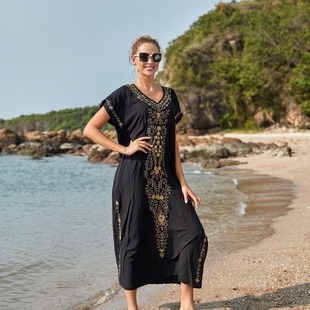 Ebay Amazon Seaside Vacation Beach Dress Beach Cover-Up Embroidered Robe Long Dress Sun Protection