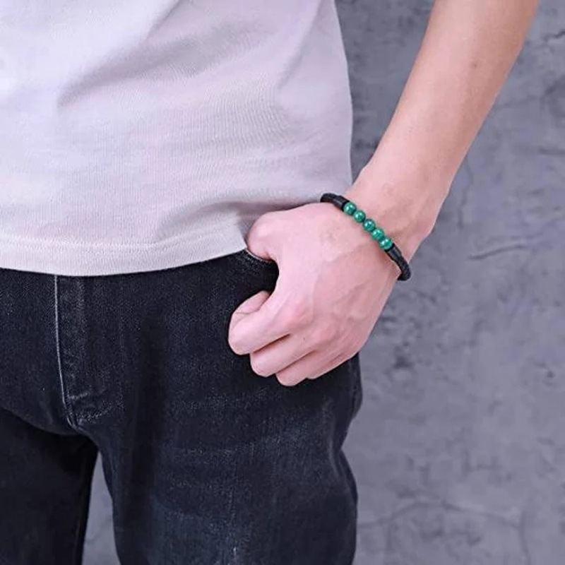 1 Piece Fashion Circle Pu Leather natural stone Beaded Menu0027S Bracelets