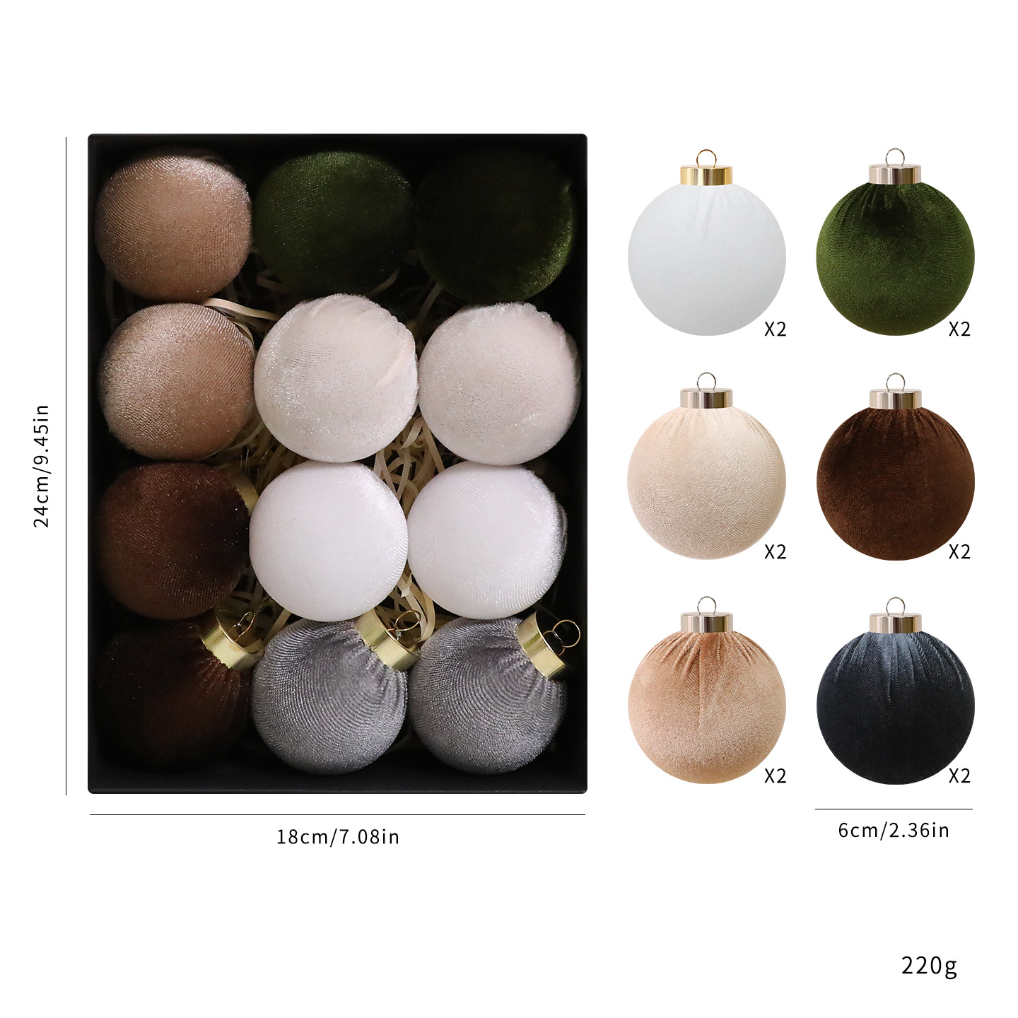 Amazon estilo caliente 6cm/12PCS bola de tela decoración de bolas de Navidad decoración decoración de Navidad spot al por mayor