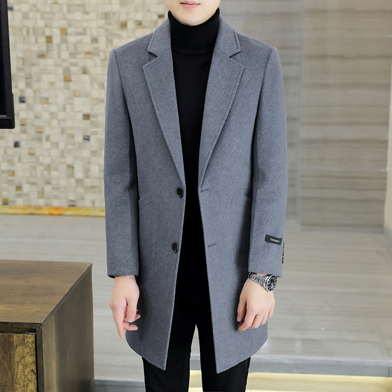 남자 세트 칼라 모직 코트 2024 가을과 겨울 새로운 남성 의류 젊은 중년 한국 비즈니스 캐주얼 코트