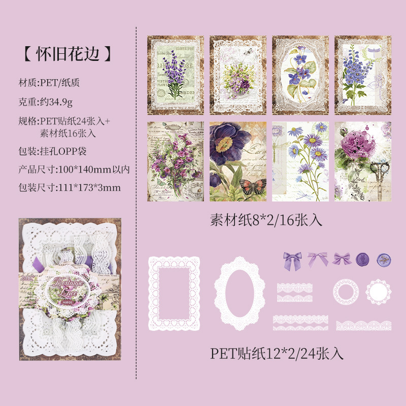 Retro estilo no adhesivo material papel diy diario pegatinas retro encaje decoración pegatinas de marco de fotos