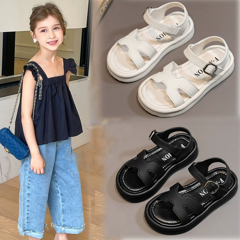 Сандалии для девочек 2024 Летние новые средние и средние дети нескользящие пляжные туфли детские студенческие туфли для девочек маленькие белые туфли