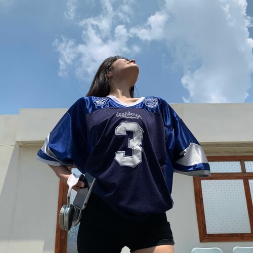 American street contrast color splicing mesh loose short-sleeved jersey T-shirt men and women same style summer new breathable sports
