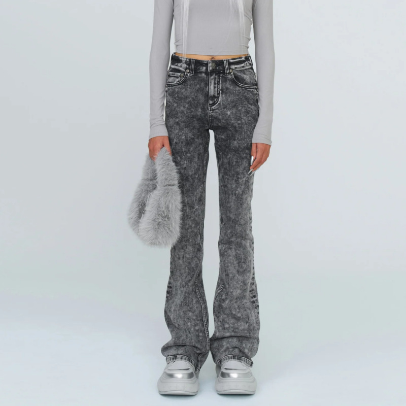 SMFKMIRAGE 팬텀 눈송이 꽃 무늬 청바지 스트레치 빈티지 스파이스 바지