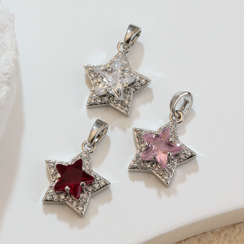 Серебренное подвесное ожерелье с звездой (18 карат) с микропаве камнями,DIY элегантный минималистичный аксессуар