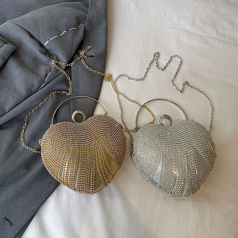 Bolso de mujer transfronterizo de corazón de melocotón con diamantes bordados bolso de amor bolso de mano bolso de cena bolso de cadena bolso de cinturón un cabello