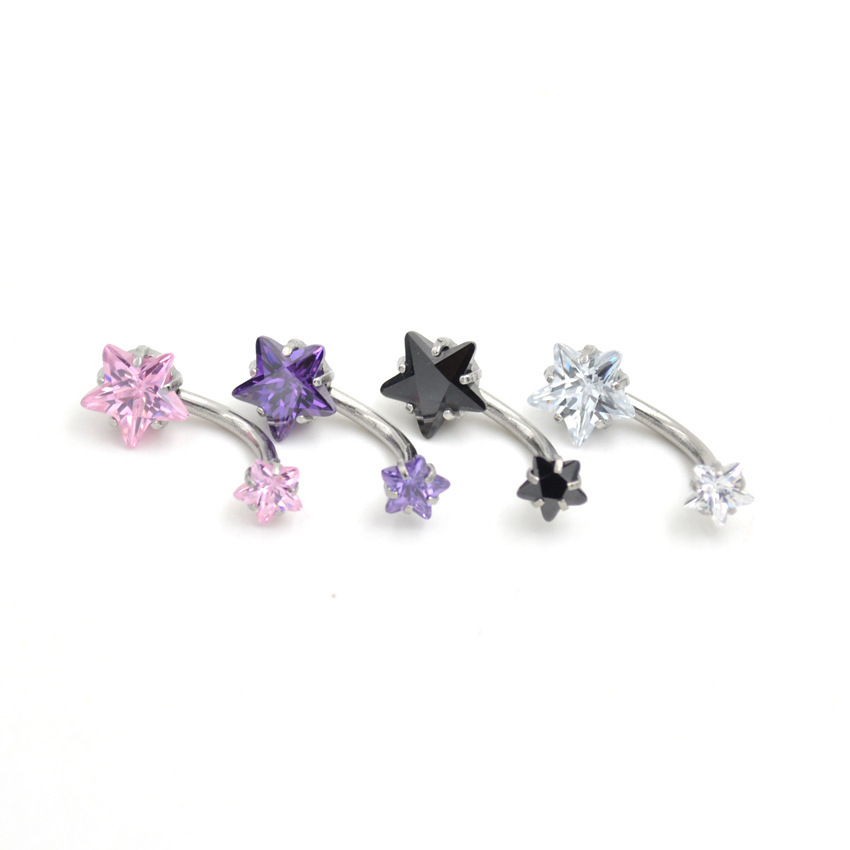 Direct from the manufacturer: 8mm five-pointed star double-headed zircon navel ring, body piercing double zircon navel stud