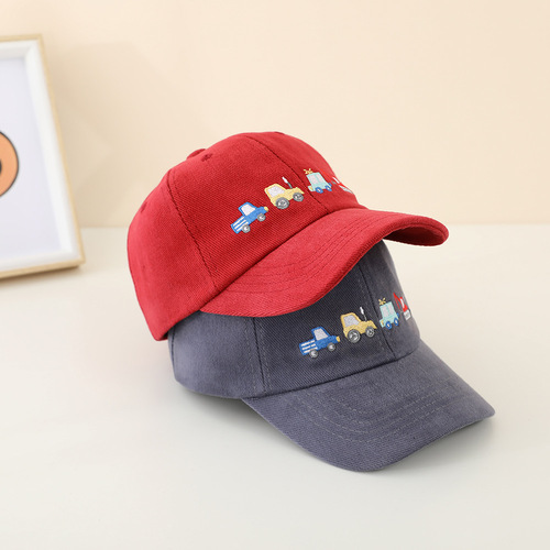 Cartoon car children's hats for boys and girls, new fuzzy fabric baseball cap, spring and autumn sunshade hat, cross-border duckbill hat, trendy
