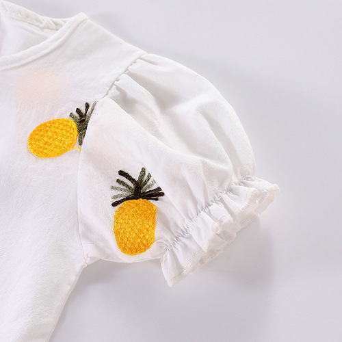 Girls' T-shirt Summer Outfit 2024 New Girl Baby Korean Style Half Sleeve Trendy Bouquet Sleeve Children Pure Cotton Base Top