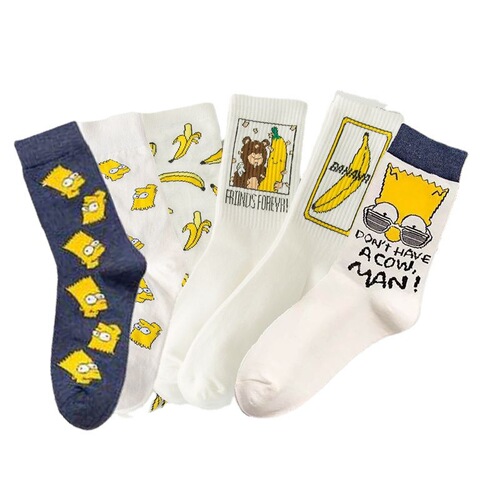 Combed cotton socks women's mid-calf spring and summer ins style cartoon European and American Simpsons versatile Korean version cute mid-calf trendy socks