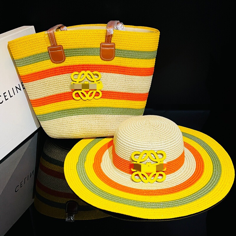 2026 Luo Wei Jia Export Colorful Straw Hat and Bag Two-Piece Set Outdoor Travel Sun Hat Large Capacity Tote Bag 2026 Luo Wei Jia Export Colorful Straw Hat and Bag Two-Piece Set Outdoor Travel Sun Hat Large Capacity Tote Bag