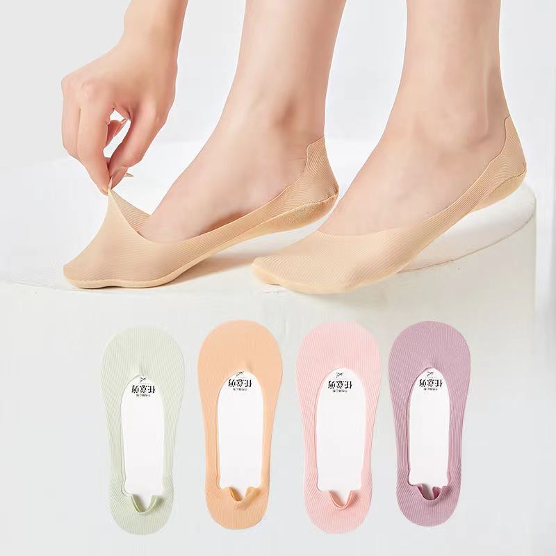 Any cut non-slip boat Socks women's summer and autumn shallow mouth invisible Thin Ice Silk silicone anti-off with non-hook silk factory wholesale