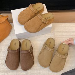 复古包头花边编织博肯半拖女外穿2025秋季新款懒人厚底百搭拖鞋