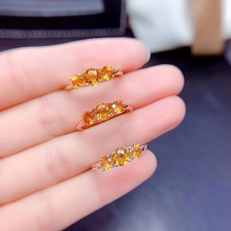 本格的な天然の黄水晶の指輪の旺夫の女性の指輪の開口部は小さい大衆の設計の指輪の925銀の百合の金を調節することができます。|undefined