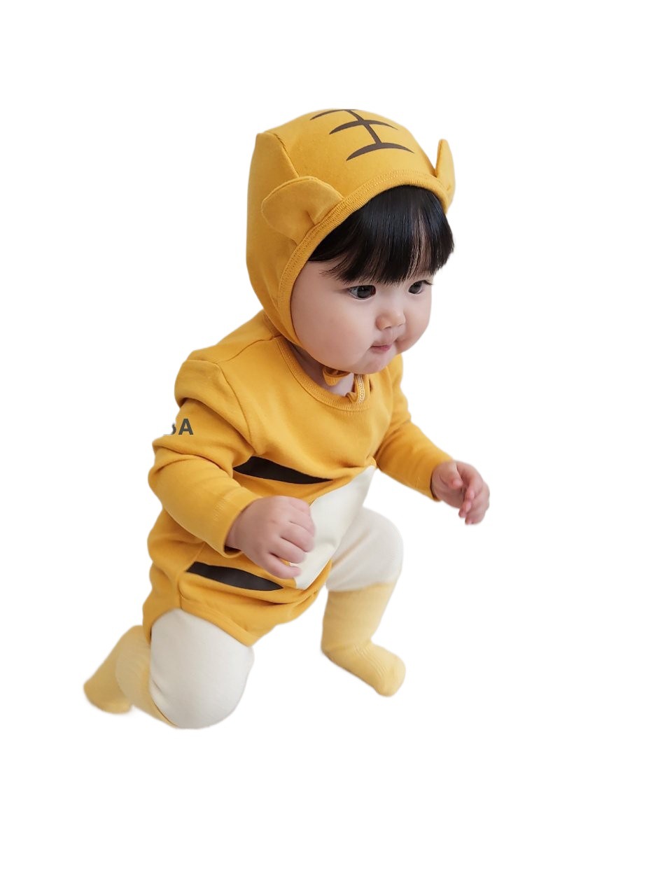 2022 estilo coreano primavera y otoño mono bebé triángulo mameluco ins estilo Tigre año impreso con capucha vaina algodón mameluco