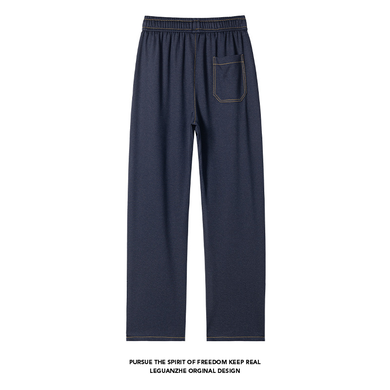 Men's Denim Ice Silk Pants, Spring And Autumn Thin Style, Pleated, Drapey, Straight-leg, Drawstring Elastic_voghion.com
