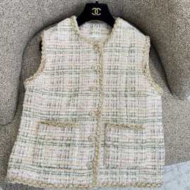 鼎版南油货~25秋冬新品小香风粗花呢马甲外套图片色羊毛羊绒圆领