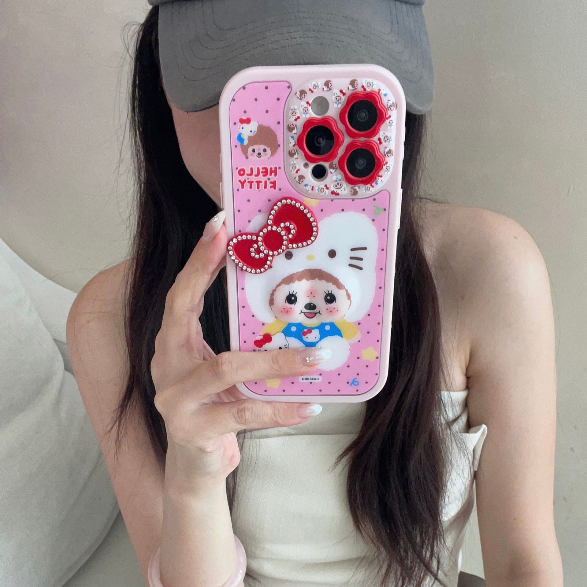 Press the Face Kitty Hat Monchichi Suitable for Apple 13 Fashion Mobile Phone Case Apple 17Pro Protection
