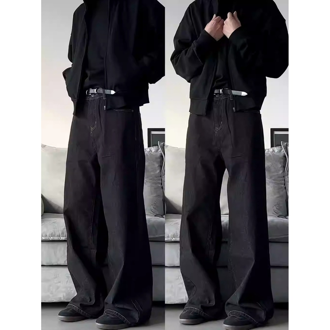 Retro Wide Leg Jeans Loose Straight Leg Casual Floor Length Pants For Men And Women_mkmklike.com