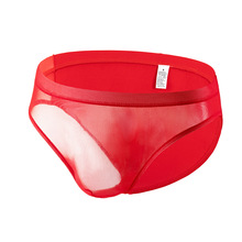 男士性感三角裤透明内裤情趣诱惑露点男式网纱冰丝拼接裤头B888