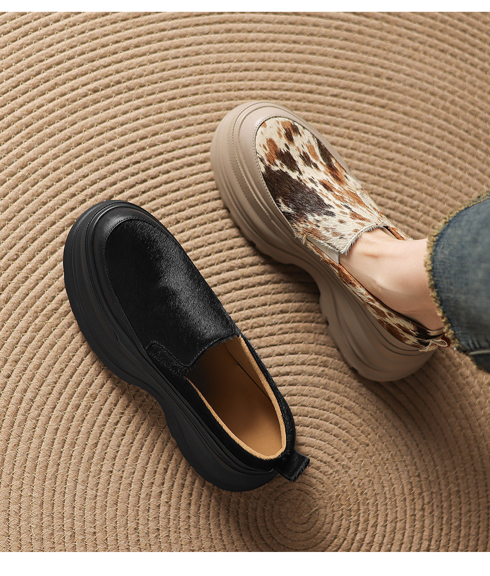 Giày loafer nữ đế xuồng platform da lông ngựa gót 7.5 cm — màu đen, màu mơ chi tiết 23