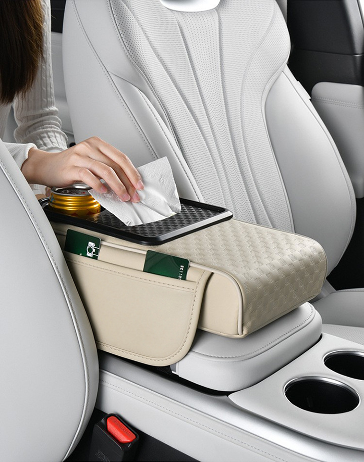Five-In-One Armrest Box Mat, Non-Slip, Universal Car Booster Pad, Water Cup Holder, Car-Mounted Multi-Functional Three-Dimensional Embossed Storage