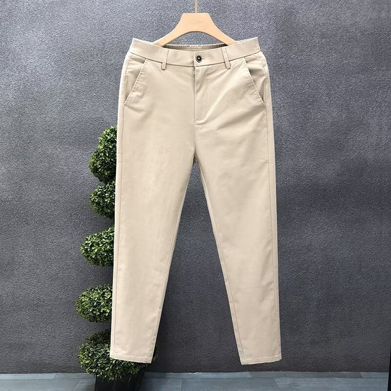 メンズ夏のシンプルカジュアルパンツ、薄手の綿の小さなストレートパンツ、メンズビジネス9点パンツ、新しいスタイルのズボン|undefined
