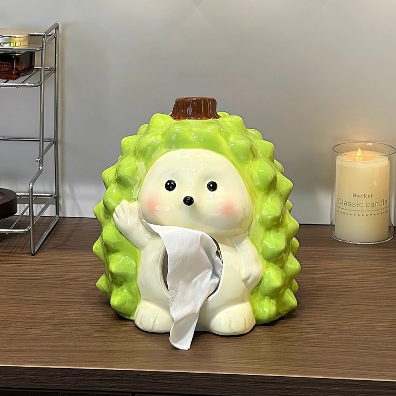 创意刺猬陶瓷抽纸盒家用客厅书房桌面餐巾盒装饰摆件可爱风纸巾盒|undefined