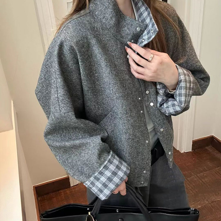 立领百搭毛呢外套女欧洲站2025年秋季新款韩版百搭休闲单排扣上衣|undefined