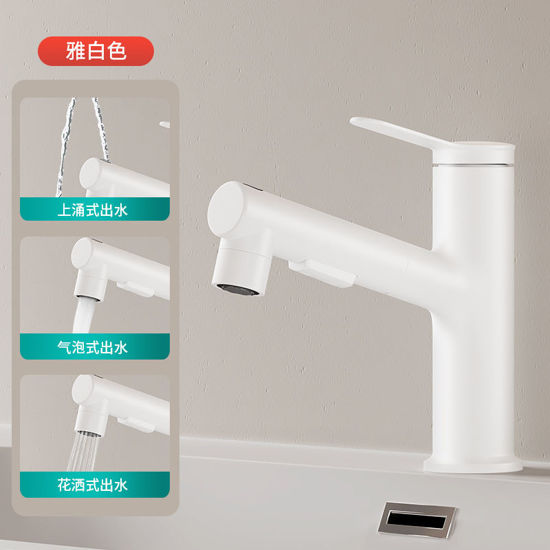 Grifo de lavabo totalmente de cobre, grifo de lavabo, salida de agua fría y caliente para hotel doméstico, multifunción de agua extraíble