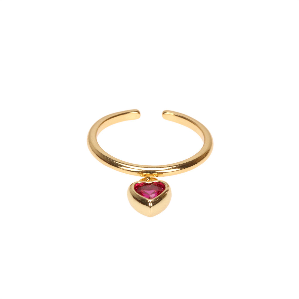 Micro Heart-shaped Zircon Ring Female Fashion Design Ins Index Finger Ring Simple Gold Plated Copper Ring Open Ring Wholesale display picture 16