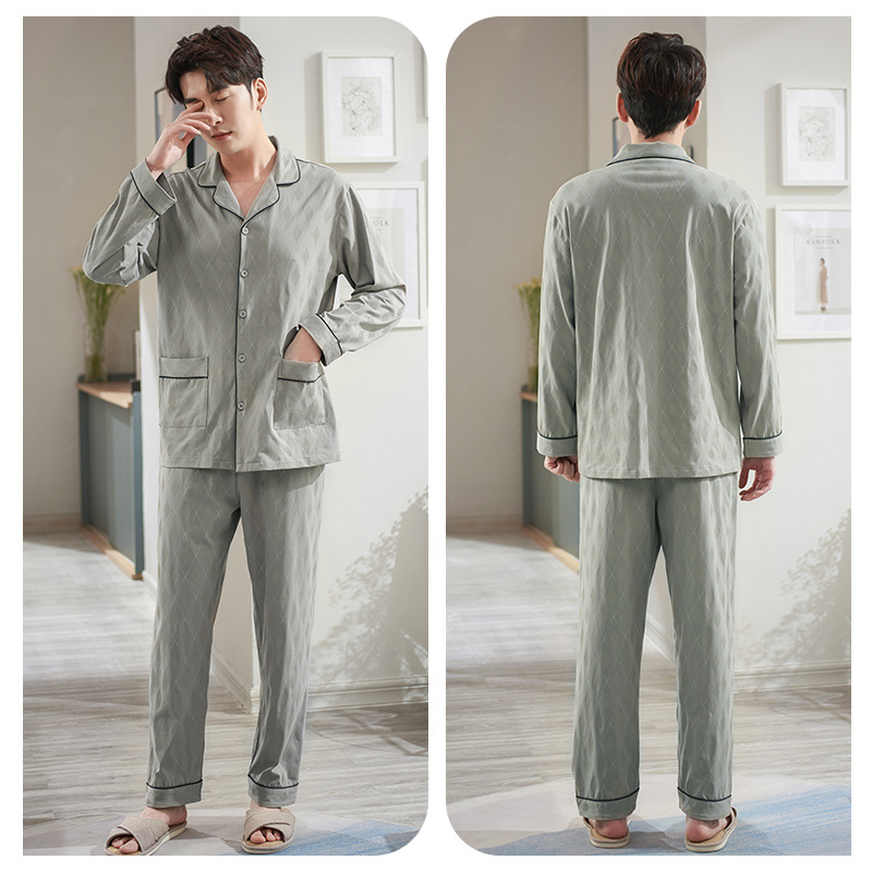Pijamas de los hombres de primavera y otoño primavera 100% algodón de manga larga juventud otoño suelta ropa exterior homewear traje de los hombres