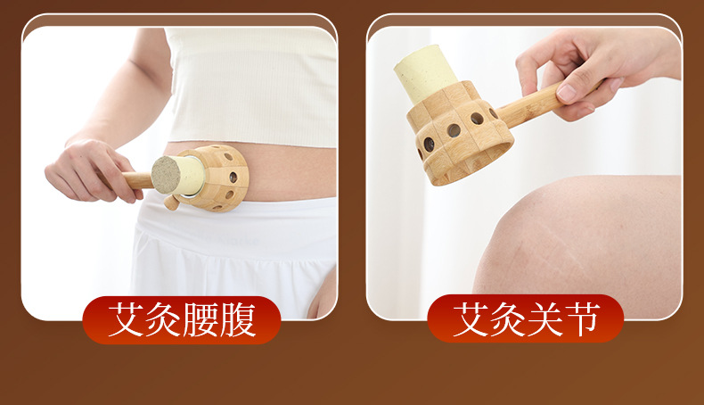 Bian Stone Handheld Moxibustion Box Portable Bamboo Moxa Warmer with 4cm Moxa Sticks for Home Wellness preparation
