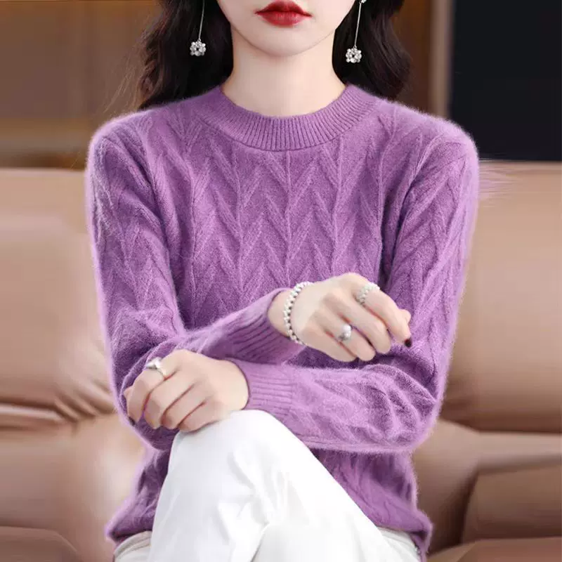 2025新款仿羊绒毛衣女套头圆领打底衫宽松气质针织衫内搭上衣加厚