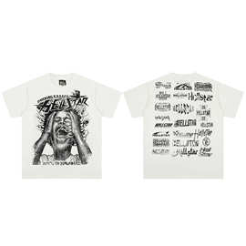 匹马棉T恤 美式潮街重磅棉 黑白人物印花男女宽松短袖