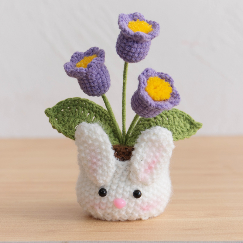 Acabado tejido a mano lirio de los valles en macetas adornos para el hogar tejido de flores artificiales hilo de lana ramo de ganchillo regalo de flores falsas