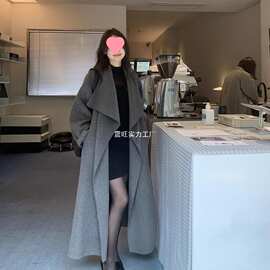 2025秋冬季新款修身慵懒大翻领韩剧女主长款大衣收藏后优先发货