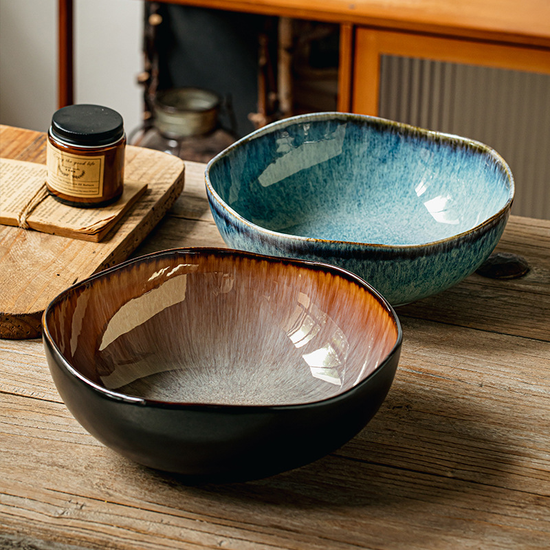 Cuenco de sopa irregular característico de Yunmeng, tazón grande de pescado de col en escabeche de cerámica de 9,5 pulgadas, olla de sopa de hotel, exportación transfronteriza grande