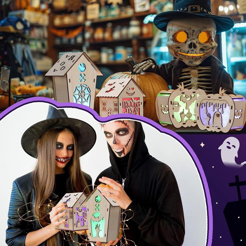 ハロウィン木製工芸品子供ペイントハロウィンハウス DIY カット木製パズルハロウィンパーティーの記念品|undefined